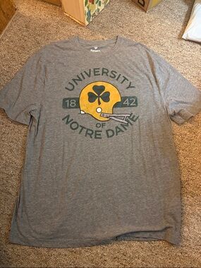 Fanatics Gray Notre Dame Shamrock Helmet Graphic Tee